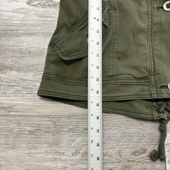 Hollister Olive Green Womens M Stretch‎ Cinch Waist Button Military Field Jacket - Picture 7 of 9